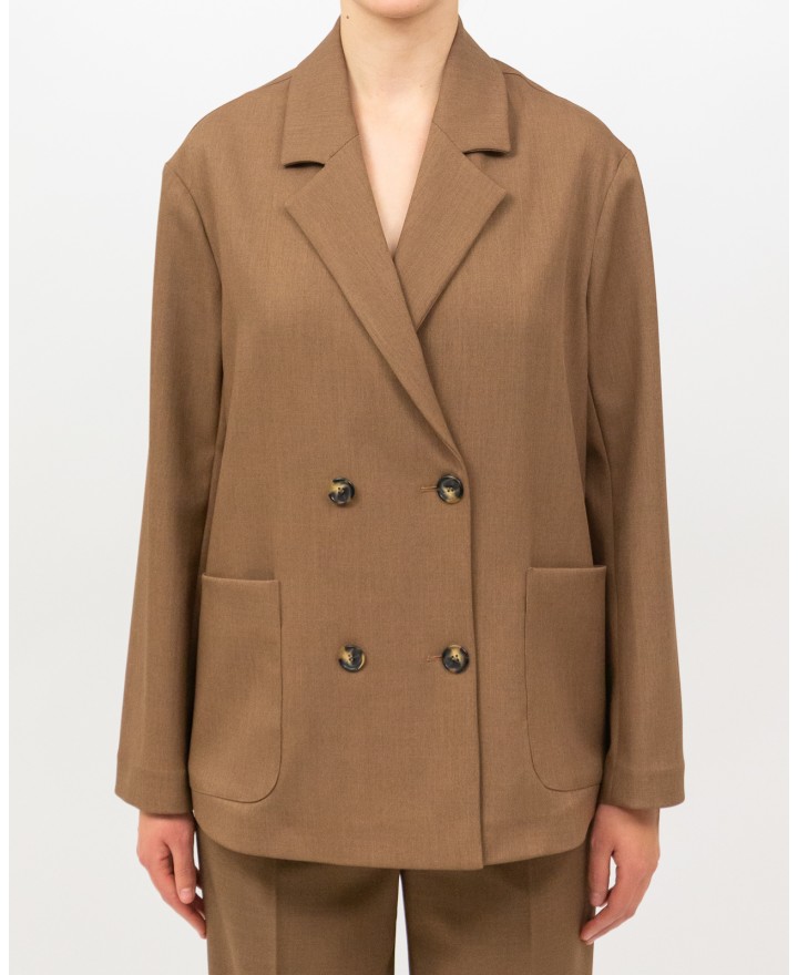 Inès - Women's Tobacco Double-Breasted Jacket with Slit 4010 4334 43 I25