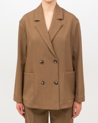 Inès - Women's Tobacco Double-Breasted Jacket with Slit 4010 4334 43 I25