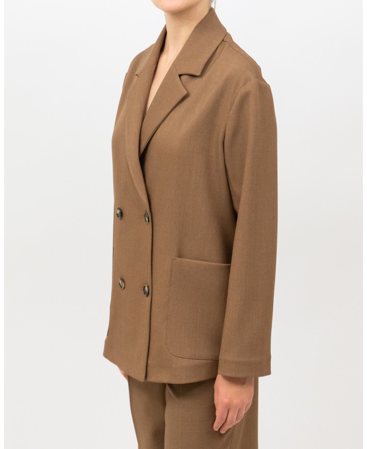 Inès - Women's Tobacco Double-Breasted Jacket with Slit 4010 4334 43 I25