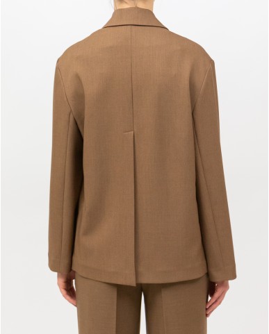 Inès - Women's Tobacco Double-Breasted Jacket with Slit 4010 4334 43 I25