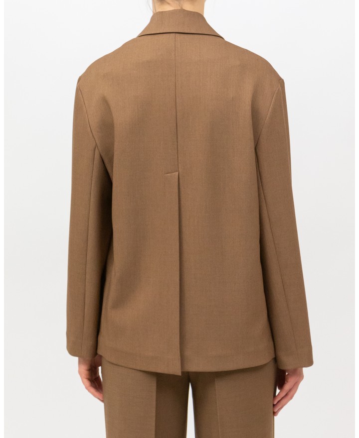 Inès - Women's Tobacco Double-Breasted Jacket with Slit 4010 4334 43 I25