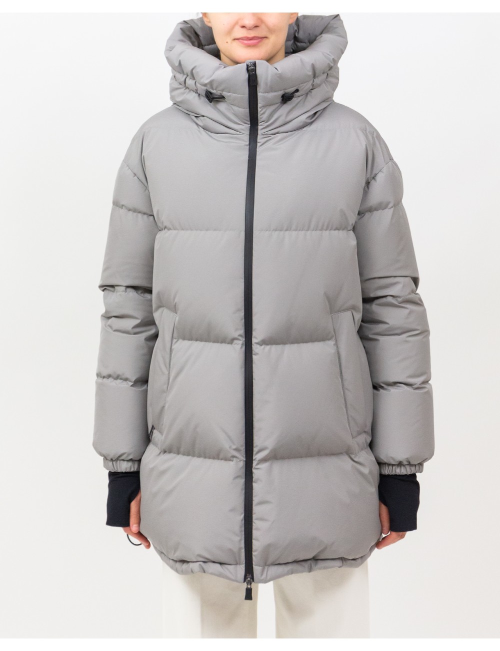 Herno - Women's Long Laminar Down Jacket in Gray PI00370DL 11106 9436 I25