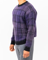 Roberto Collina - Men's Purple Checkered Crew Neck Sweater M15001 09 NERO I25