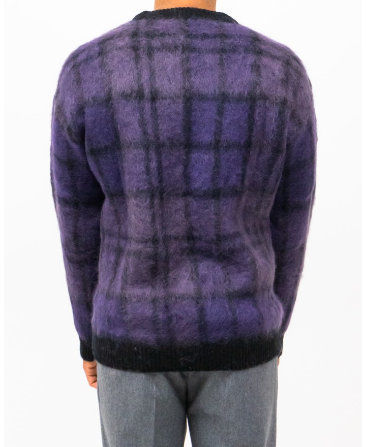 Roberto Collina - Men's Purple Checkered Crew Neck Sweater M15001 09 NERO I25