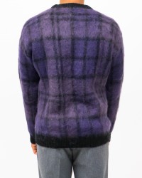 Roberto Collina - Men's Purple Checkered Crew Neck Sweater M15001 09 NERO I25