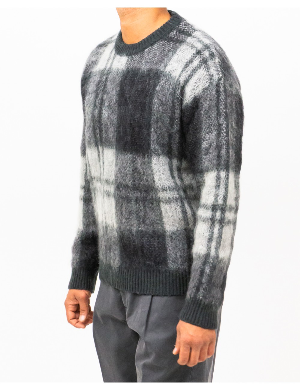 Roberto Collina - Maglia Girocollo Quadri Grigia Uomo M15001 21 PIOMBO I25