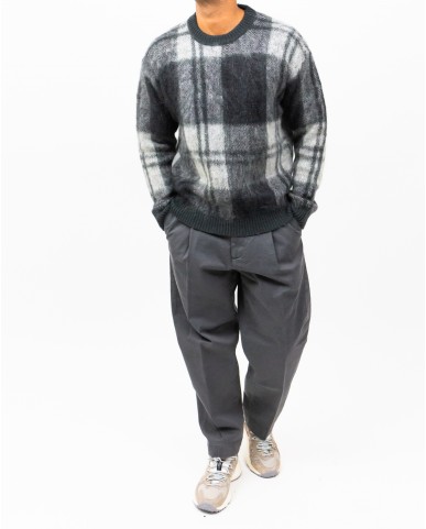 Roberto Collina - Maglia Girocollo Quadri Grigia Uomo M15001 21 PIOMBO I25