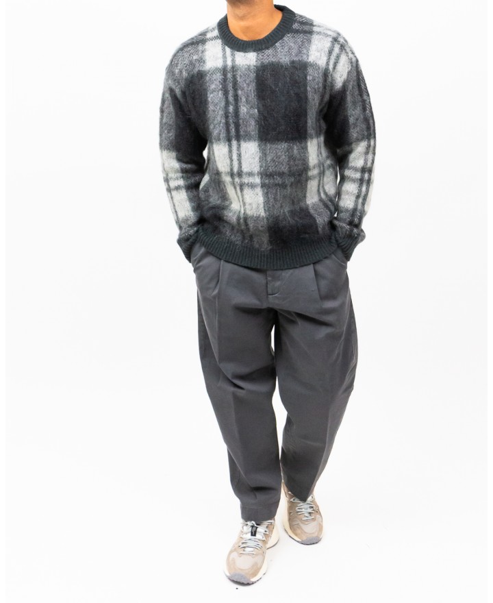 Roberto Collina - Maglia Girocollo Quadri Grigia Uomo M15001 21 PIOMBO I25