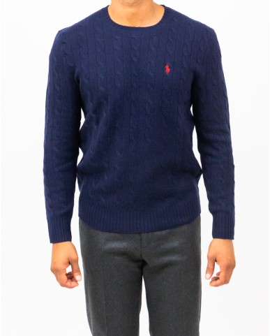 Polo Ralph Lauren - Maglia Girocollo Treccia Blu Uomo 710876762002 I25