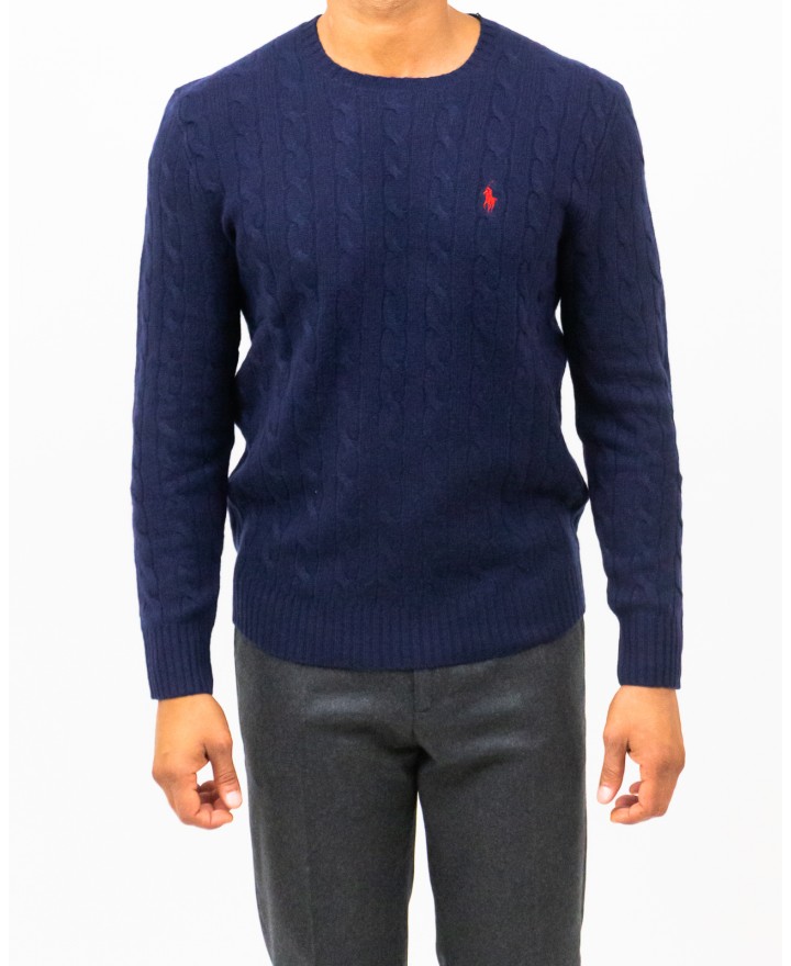 Polo Ralph Lauren - Maglia Girocollo Treccia Blu Uomo 710876762002 I25