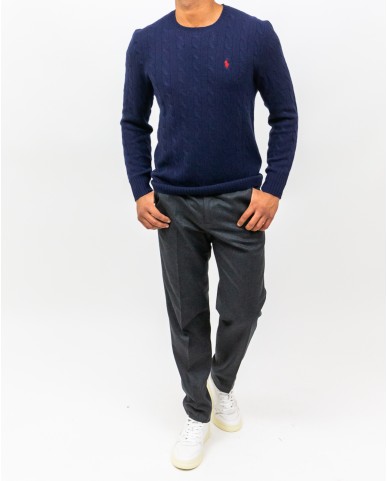 Polo Ralph Lauren - Maglia Girocollo Treccia Blu Uomo 710876762002 I25