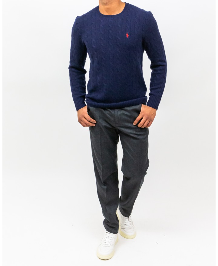 Polo Ralph Lauren - Maglia Girocollo Treccia Blu Uomo 710876762002 I25