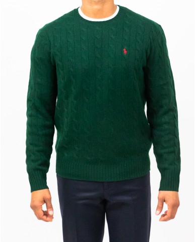 Polo Ralph Lauren - Maglia Girocollo Treccia Verde Uomo 710876762004 I25