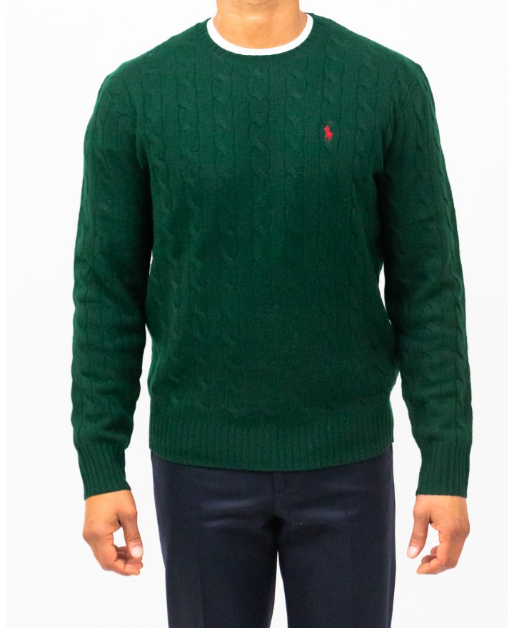 Polo Ralph Lauren - Maglia Girocollo Treccia Verde Uomo 710876762004 I25