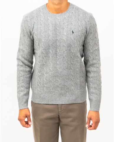 Polo Ralph Lauren - Maglia Girocollo Treccia Grigio Perla Uomo 710876762012 I25