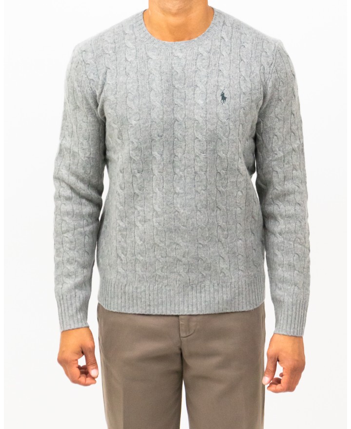 Polo Ralph Lauren - Maglia Girocollo Treccia Grigio Perla Uomo 710876762012 I25
