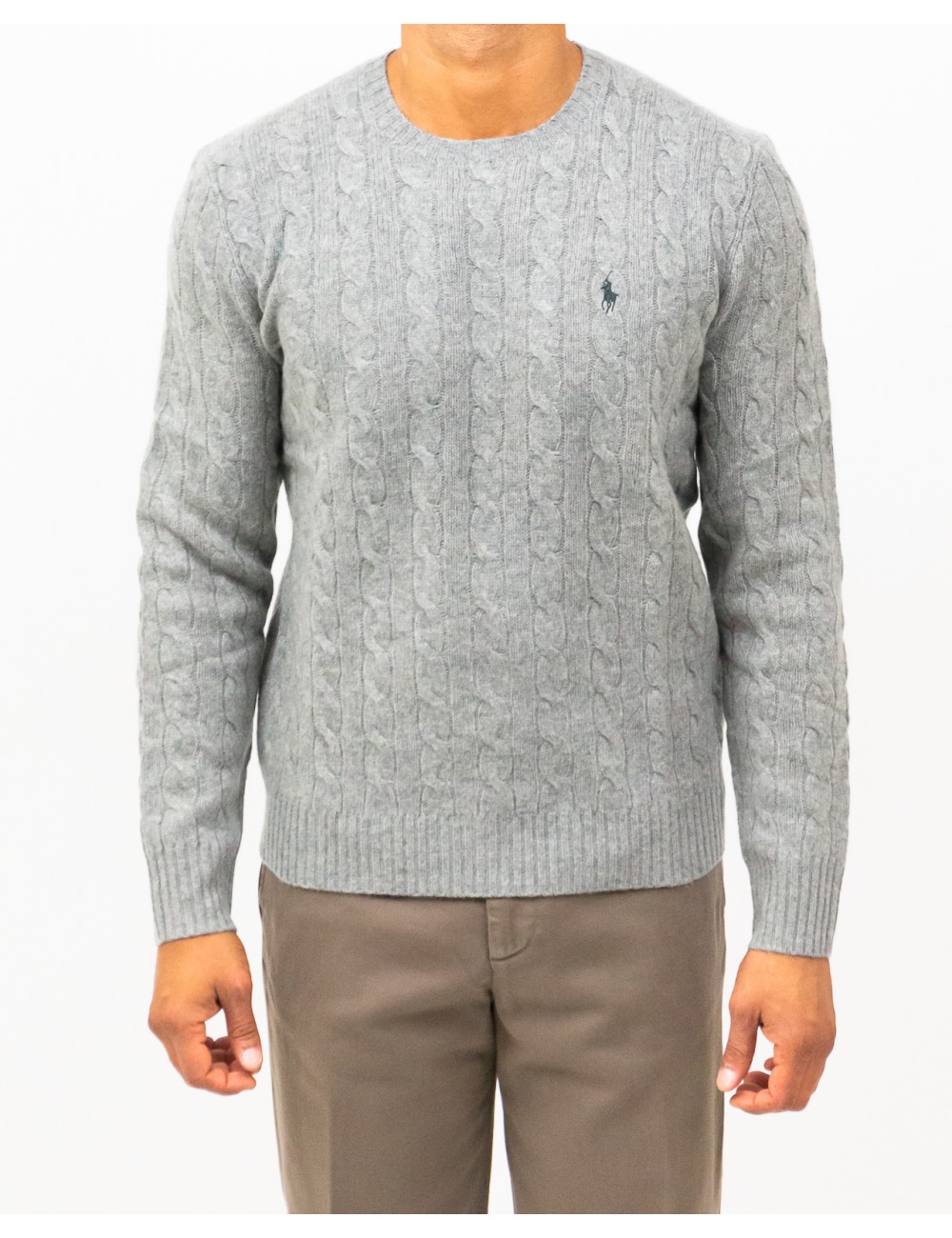 Polo Ralph Lauren - Maglia Girocollo Treccia Grigio Perla Uomo 710876762012 I25