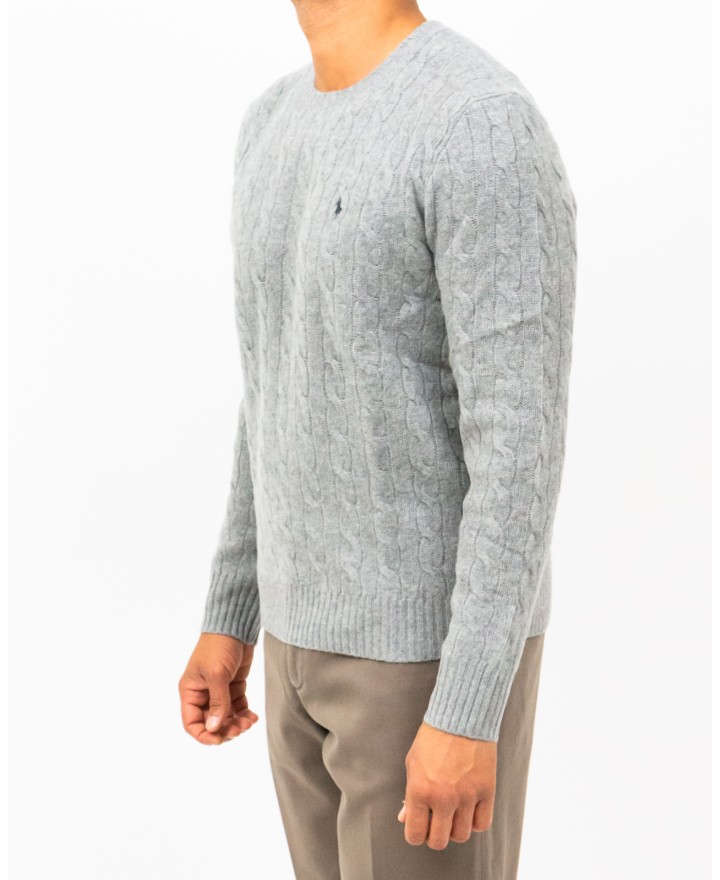 Polo Ralph Lauren - Maglia Girocollo Treccia Grigio Perla Uomo 710876762012 I25