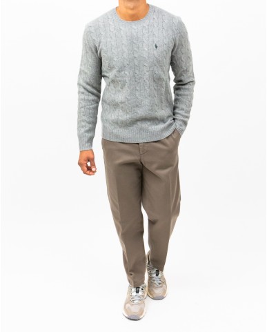 Polo Ralph Lauren - Maglia Girocollo Treccia Grigio Perla Uomo 710876762012 I25