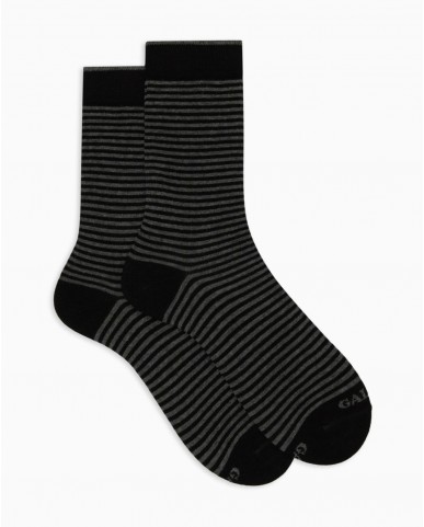 Gallo - Men's Black Windsor Striped Calf Socks AP102902 12164 NERO I25