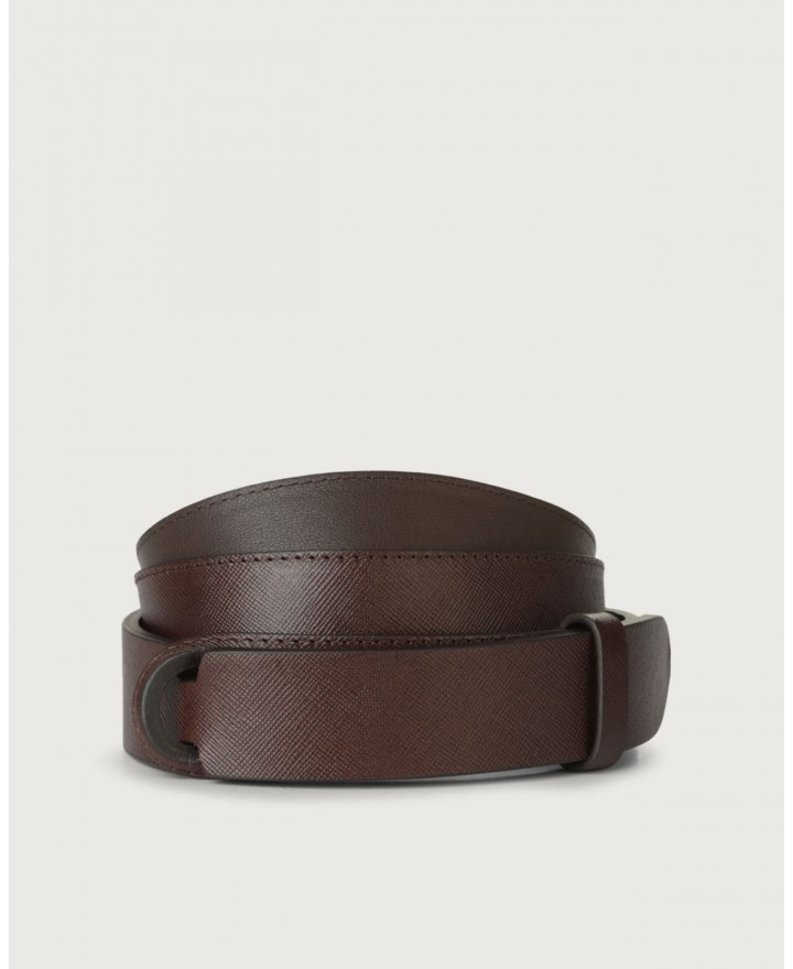 Orciani - NoBuckle Saffiano Brown Leather Belt for Men NB0061 SAF TMO CON