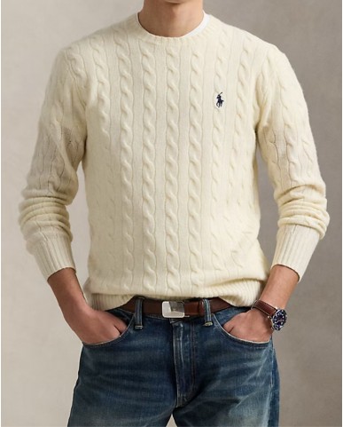 Polo Ralph Lauren - Maglia Girocollo Treccia Crema Uomo 710876762010 I25