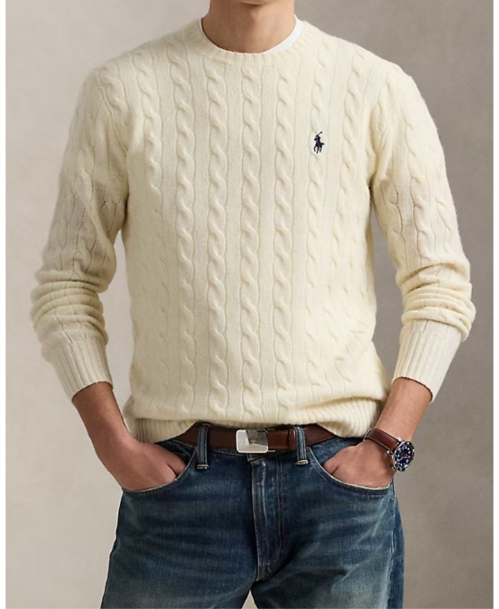 Polo Ralph Lauren - Maglia Girocollo Treccia Crema Uomo 710876762010 I25