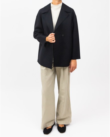 Harris Wharf - Women's Short Double-Breasted Pea Coat in Black A2487MLK 199 NERO