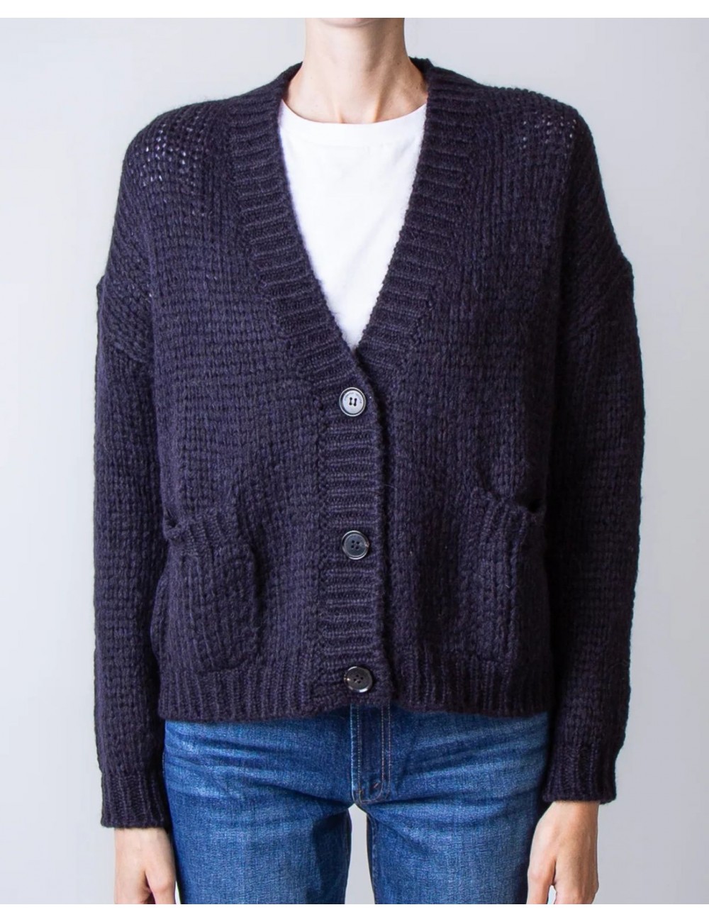 Roberto Collina - Cardigan Lana Alpaca Blu Notte Donna F47010 10 NAVY I25