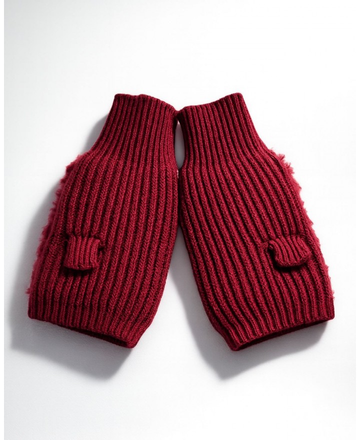 Alpo - Manicotto Lana Pelo Rex Bordeaux Donna 838MC BURGUNDY I25