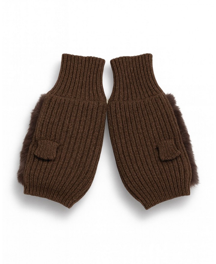 Alpo - Manicotto Lana Pelo Rex Marrone Donna 838MC MARRONE I25