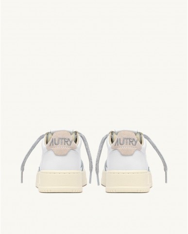 Autry - Scarpa Medalist Pelle Bianca Lacci Argento Donna AULW SW02 CON