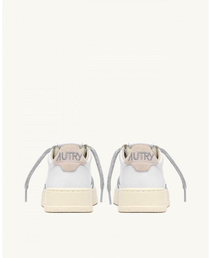 Autry - Scarpa Medalist Pelle Bianca Lacci Argento Donna AULW SW02 CON