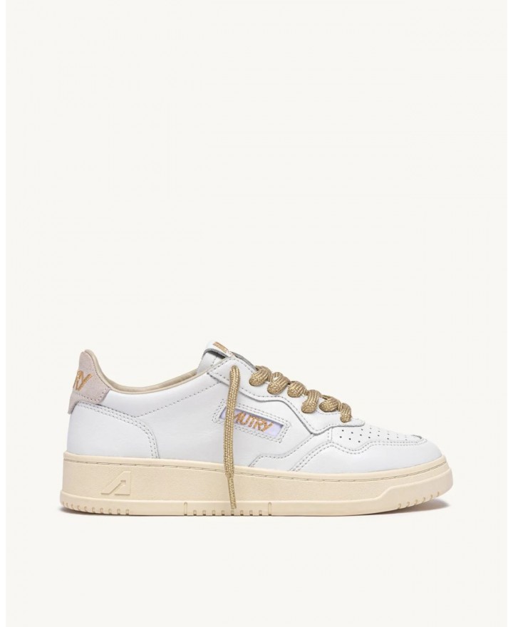 Autry - Scarpa Medalist Pelle Bianca Lacci Oro Donna AULW SW01 CON