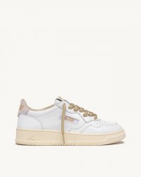 Autry - Scarpa Medalist Pelle Bianca Lacci Oro Donna AULW SW01 CON