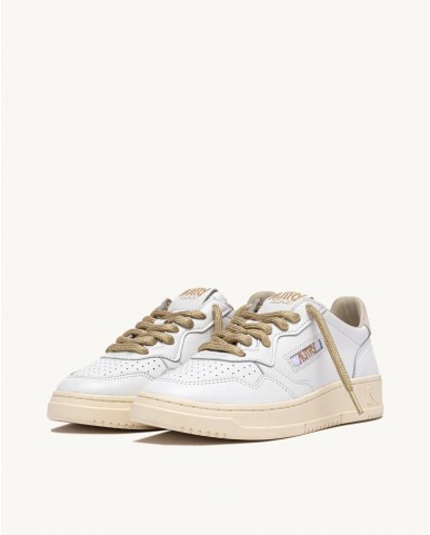 Autry - Scarpa Medalist Pelle Bianca Lacci Oro Donna AULW SW01 CON