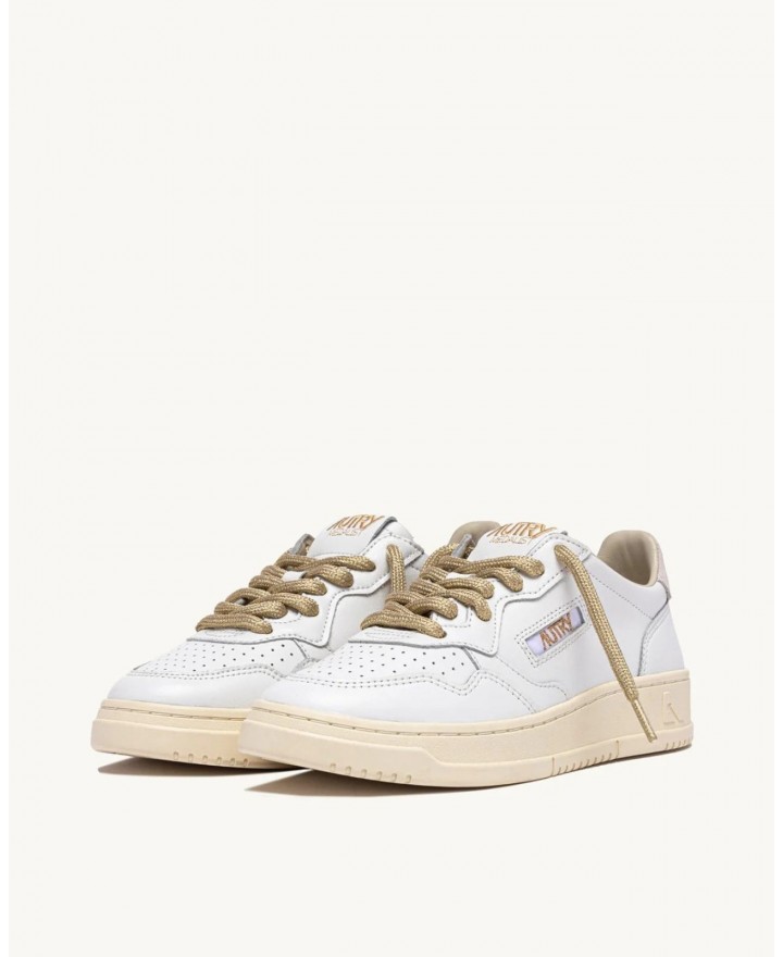 Autry - Scarpa Medalist Pelle Bianca Lacci Oro Donna AULW SW01 CON