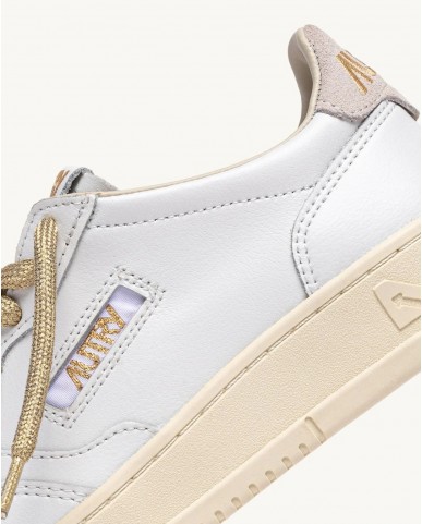 Autry - Scarpa Medalist Pelle Bianca Lacci Oro Donna AULW SW01 CON