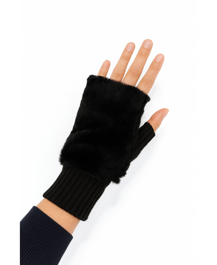 Alpo - Manicotto Lana Pelo Rex Nero Donna 838MC NERO I25