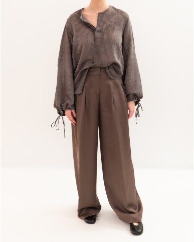 Roberto Collina - Women's Brown Mandarin Collar Shirt A53020 08 MORO P26