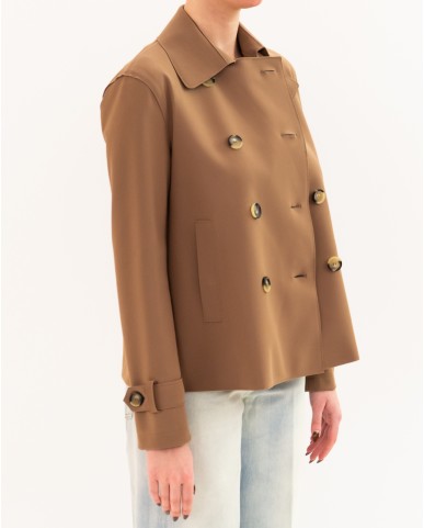 Harris Wharf - Women's Short Tobacco Scuba Trench Coat AG2489PJT 419 TOBACC P26