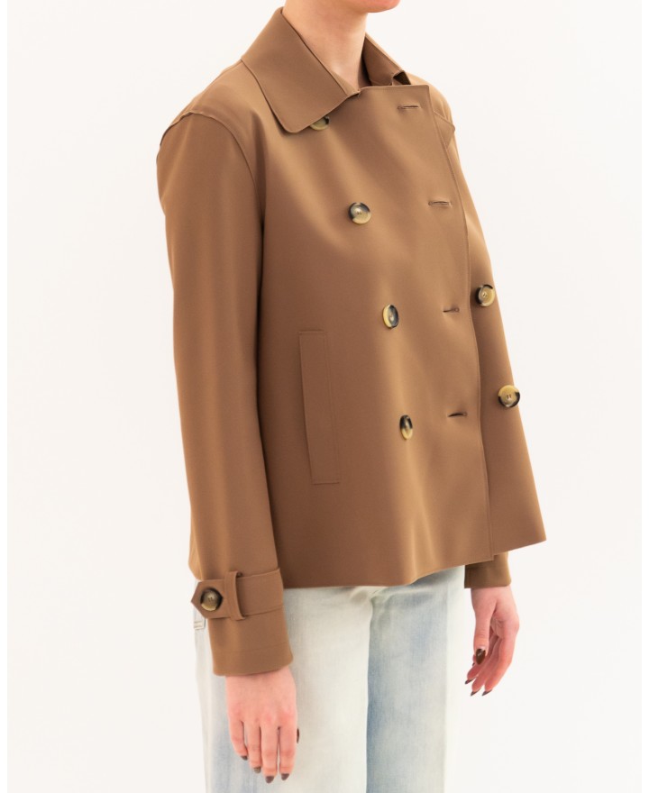 Harris Wharf - Women's Short Tobacco Scuba Trench Coat AG2489PJT 419 TOBACC P26