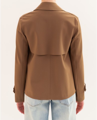 Harris Wharf - Women's Short Tobacco Scuba Trench Coat AG2489PJT 419 TOBACC P26