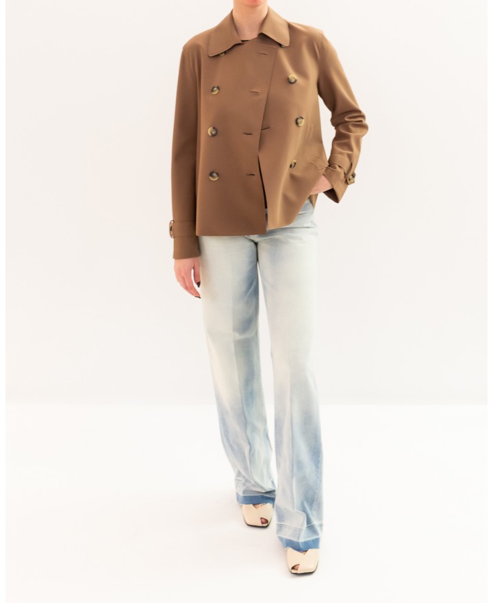 Harris Wharf - Women's Short Tobacco Scuba Trench Coat AG2489PJT 419 TOBACC P26