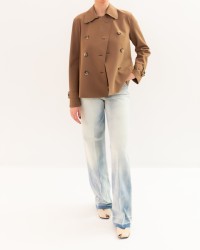 Harris Wharf - Women's Short Tobacco Scuba Trench Coat AG2489PJT 419 TOBACC P26