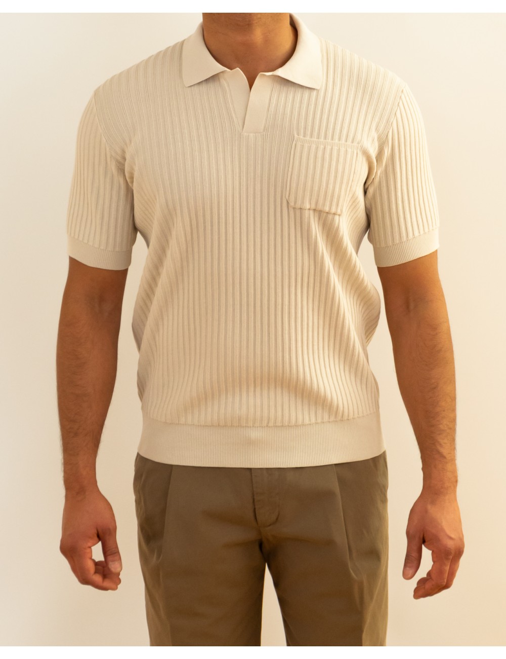 Roberto Collina - Polo Costine Ecru Uomo A13124 03 ECRU P26