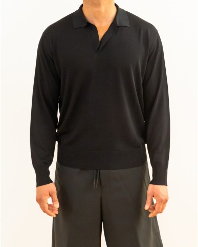 Roberto Collina - Polo Manica Lunga Nera Uomo A16004 09 NERO P26