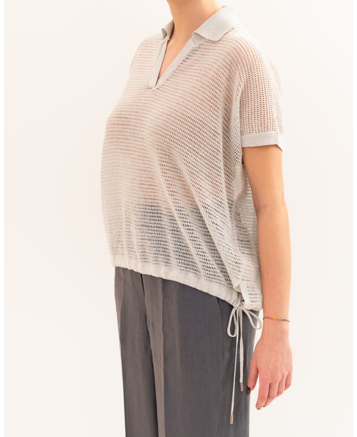 Peserico - Women's White Lurex Polo Shirt M99126F12 09321 900 P26