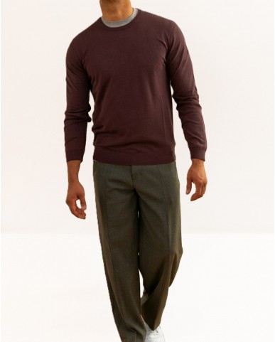 Roberto Collina - Men's Bordeaux Crew Neck Sweater A10001 37 FICO P26