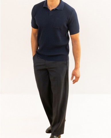 Roberto Collina - Men's Blue Ribbed Polo Shirt A13124 10 NAVY P26